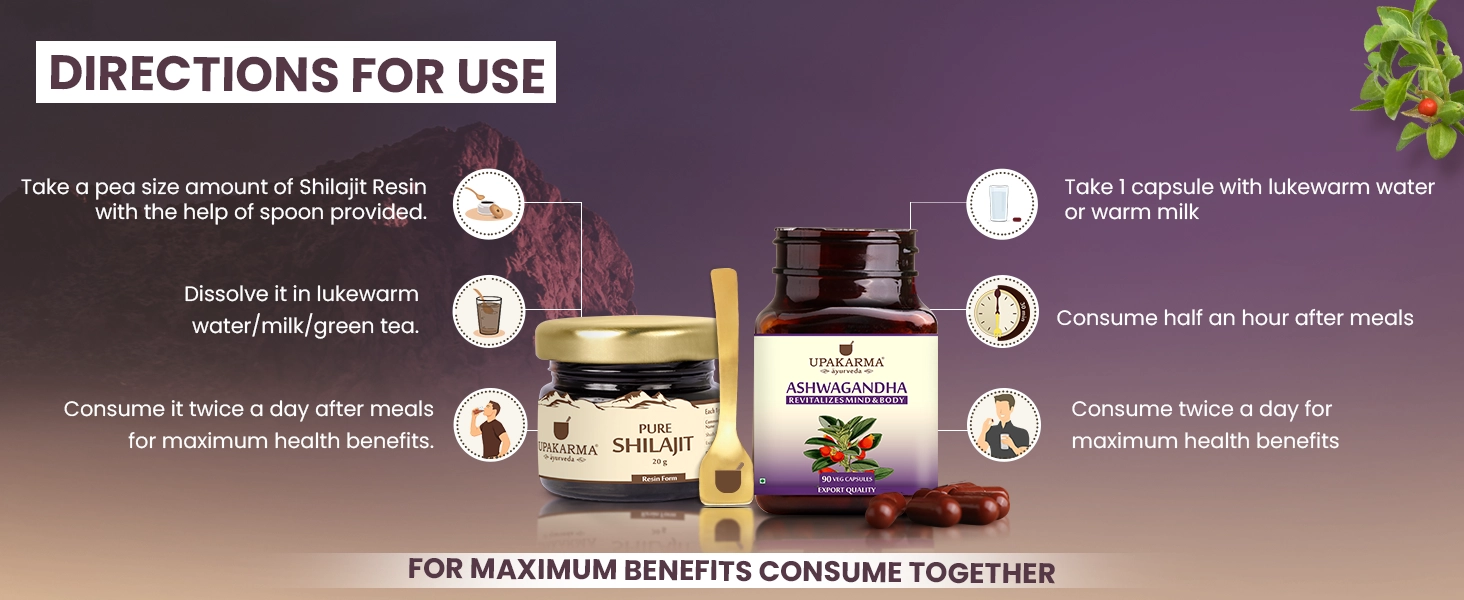 how to use ashwagandha capsule & shilajit resin 20g