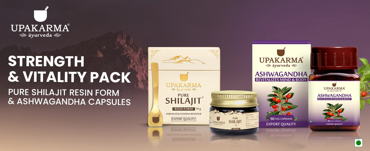 shilajit resin 10g and ashwagandha capsule combo pack
